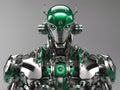 AI robot android. Green technological robot. Futuristic droid. AI generated