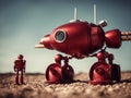 AI robot android. Old vintage robot astronaut. Futuristic red robot. AI generated