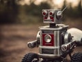 AI robot android. Old vintage robot. Futuristic red autobot. AI generated