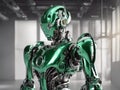 AI robot android. Technological green robot close-up. AI generated