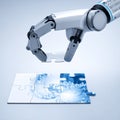 AI Robot Arm Completing a Global Puzzle Royalty Free Stock Photo