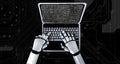 AI robot with artificial intelligence using modish computer software Royalty Free Stock Photo