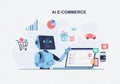 AI Robot Assisting in E-commerce Management and Data Analysis on Laptop Royalty Free Stock Photo