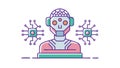 AI Robot Brain Interface, advanced artificial intelligence and data streams, vector design Generative AI Royalty Free Stock Photo