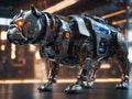 AI robot bulldog futuristic design with transparent skin visible inner electric circuit components - generated by ai