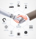 Ai robot and business man handshake together. Vector illustration design Royalty Free Stock Photo