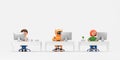 AI robot with cartoon people in row, machine replace human concept