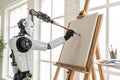 AI Robot Drawing on Canvas: 3D Rendering