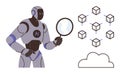 AI Robot Examining Blockchain Nodes and Cloud Storage for Data Analysis Royalty Free Stock Photo