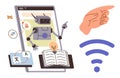 AI Robot Explaining Online Learning with Translation Tools, Notifications, and wireless Connectivity Royalty Free Stock Photo