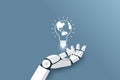 AI robot hand holding globe light bulb. Royalty Free Stock Photo