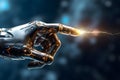 AI robot hand pointing the index finger, sparkling light coming out of the finger, artificial intelligence, machine learing, Royalty Free Stock Photo