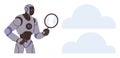 AI Robot Analyzing Data with Magnifying Glass and Cloud Graphics for Technology Concepts Royalty Free Stock Photo