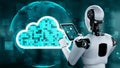 AI robot huminoid uses cloud computing technology to store data on online server Royalty Free Stock Photo