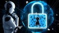 AI robot huminoid uses cloud computing technology to store data on online server Royalty Free Stock Photo