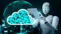 AI robot huminoid uses cloud computing technology to store data on online server Royalty Free Stock Photo