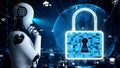AI robot huminoid uses cloud computing technology to store data on online server Royalty Free Stock Photo