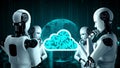 AI robot huminoid uses cloud computing technology to store data on online server Royalty Free Stock Photo