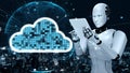 AI robot huminoid uses cloud computing technology to store data on online server Royalty Free Stock Photo