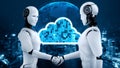 AI robot huminoid uses cloud computing technology to store data on online server Royalty Free Stock Photo