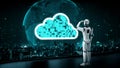 AI robot huminoid uses cloud computing technology to store data on online server Royalty Free Stock Photo
