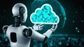AI robot huminoid uses cloud computing technology to store data on online server Royalty Free Stock Photo