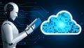 AI robot huminoid uses cloud computing technology to store data on online server Royalty Free Stock Photo