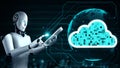 AI robot huminoid uses cloud computing technology to store data on online server Royalty Free Stock Photo