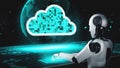AI robot huminoid uses cloud computing technology to store data on online server Royalty Free Stock Photo
