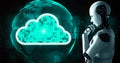 AI robot huminoid uses cloud computing technology to store data on online server Royalty Free Stock Photo