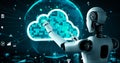 AI robot huminoid uses cloud computing technology to store data on online server Royalty Free Stock Photo
