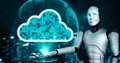 AI robot huminoid uses cloud computing technology to store data on online server Royalty Free Stock Photo