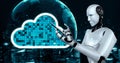 AI robot huminoid uses cloud computing technology to store data on online server Royalty Free Stock Photo