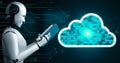 AI robot huminoid uses cloud computing technology to store data on online server Royalty Free Stock Photo
