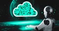 AI robot huminoid uses cloud computing technology to store data on online server Royalty Free Stock Photo