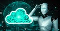 AI robot huminoid uses cloud computing technology to store data on online server Royalty Free Stock Photo