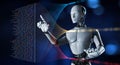 AI Robot Interacting with Binary Code, Big Data, and Data Analytics for Business and Technology Concept. 3d render Royalty Free Stock Photo