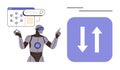 AI Robot Interacting with Data Interface and Binary Transfer Arrows Royalty Free Stock Photo
