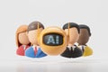 AI robot with people figures in row, machine replace human concept