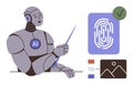 AI robot presenting biometric fingerprint recognition and digital data visualization concepts Royalty Free Stock Photo