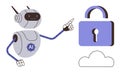 Futuristic AI Robot Highlighting Cloud Security with Lock Icon and Cloud Symbol Royalty Free Stock Photo
