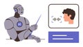 AI robot pointing to voice recognition interface displaying human facial profile and audio wave Royalty Free Stock Photo