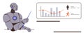 AI robot presenting data analysis and trends using a pointer and chart on a screen Royalty Free Stock Photo