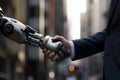 AI robot shake hand with business man. business technology concept. Generative AI Royalty Free Stock Photo