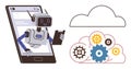 AI Robot in Smartphone with Cloud Computing and Machine Gears Automation and Technology Integration Royalty Free Stock Photo