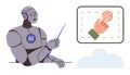 AI Robot Teaching Concepts with Pointer and Interactive Touchscreen Interface Royalty Free Stock Photo
