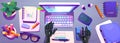 Ai robot typing in office desktop top view vector Royalty Free Stock Photo