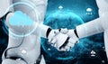 AI robot using cloud computing technology to store data on online server Royalty Free Stock Photo