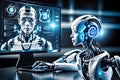 Ai robot using a computer while designing another robot