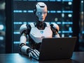 AI robot using laptop abstract background. Technology future concept. Generative AI Royalty Free Stock Photo